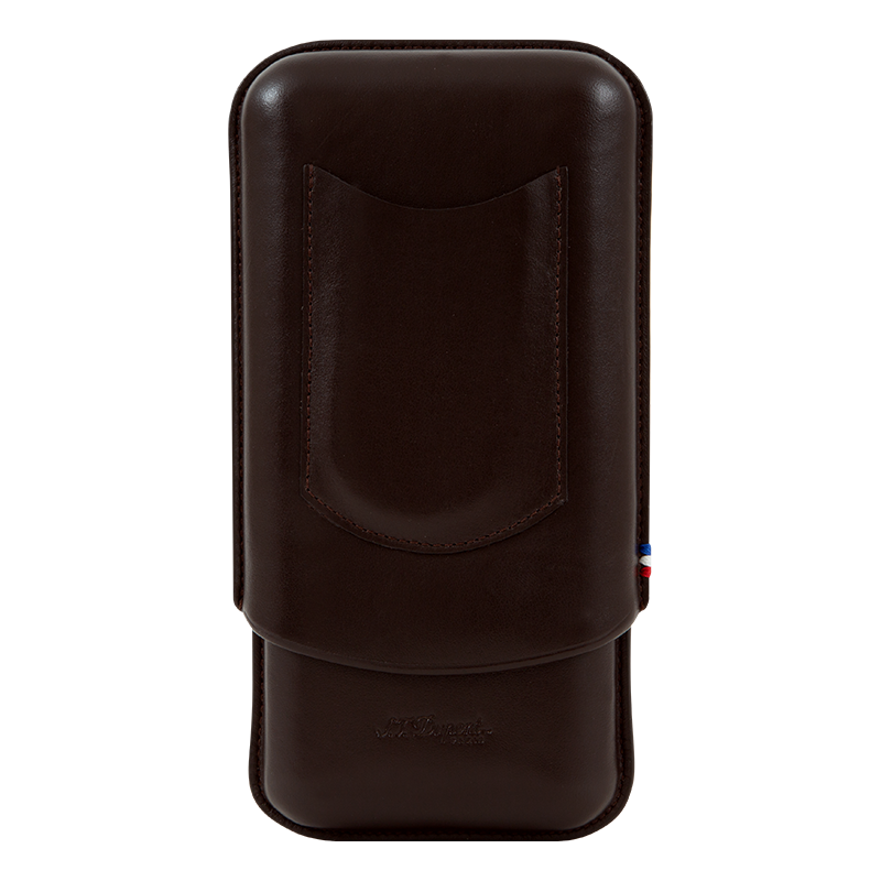 ST DUPONT SMOOTH LEATHER CIGAR CASE - MARRON - 3 CIGARE Piece