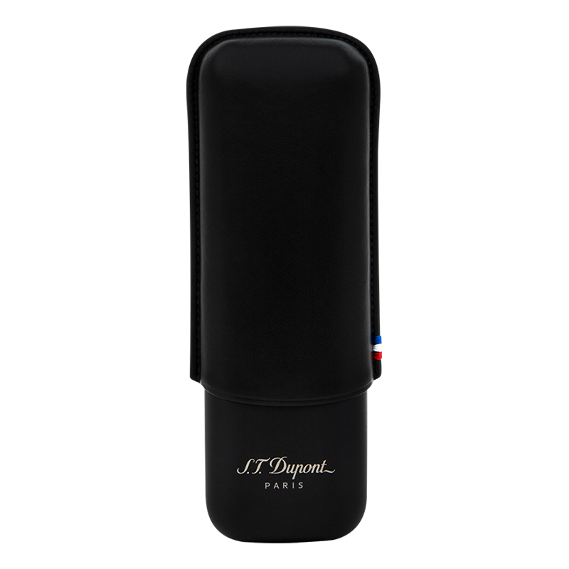 ST DUPONT LEATHER AND METAL CIGAR CASE - MATT BLACK - 2 CIGARE Piece