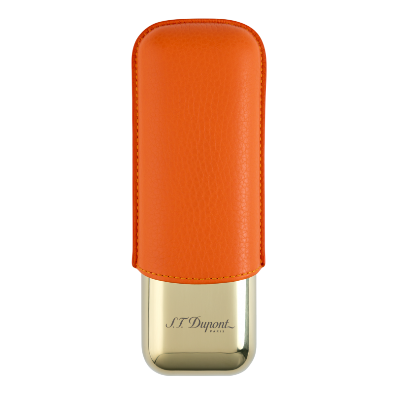 ST DUPONT METAL BASE CIGAR CASE - ORANGE GR&GOLD - 2 CIGARE Piece
