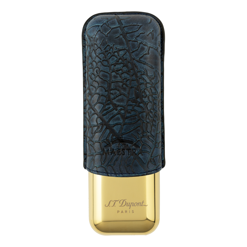 ST DUPONT METAL BASE CIGAR CASE - PARTAGAS BLUE - 2 CIGARE Piece