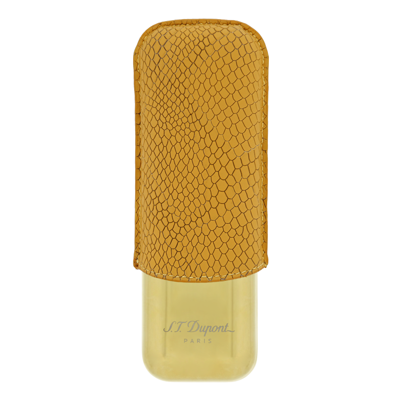 ST DUPONT METAL BASE CIGAR CASE - DRAGON SCALE HONEY&GOLD - 2 CIGARE Piece