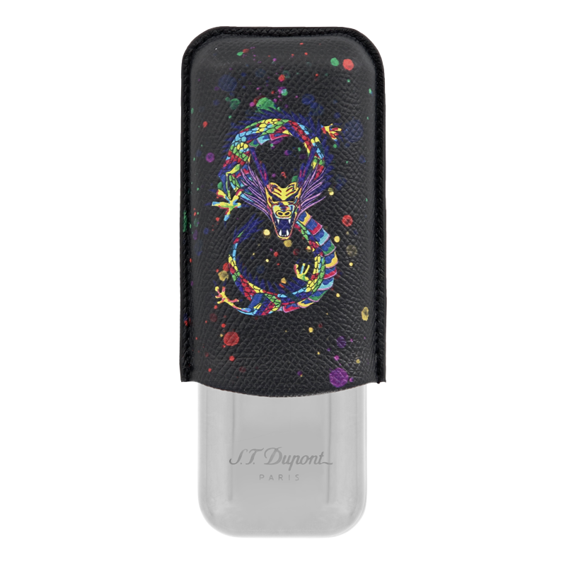 ST DUPONT METAL BASE CIGAR CASE - DRAGON BLACK - 2 CIGARE Piece