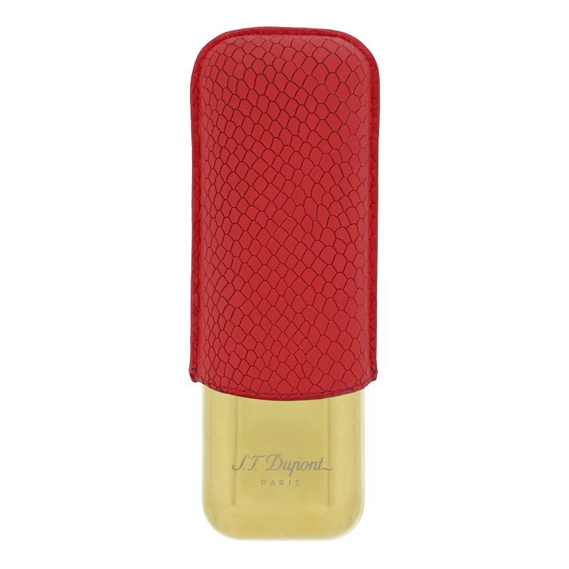 ST DUPONT METAL BASE CIGAR CASE - DRAGON SCALE BURGUNDY&GOLD - 2 CIGARE Piece
