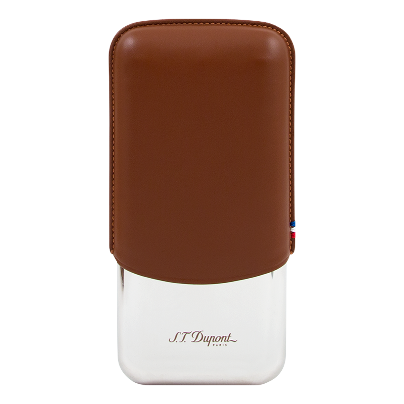ST DUPONT METAL BASE CIGAR CASE - BROWN- 3 CIGARE Piece