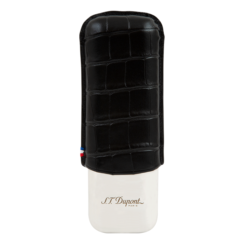 ST DUPONT METAL BASE CIGAR CASE - CROCO BLACK - 2 CIGARE Piece