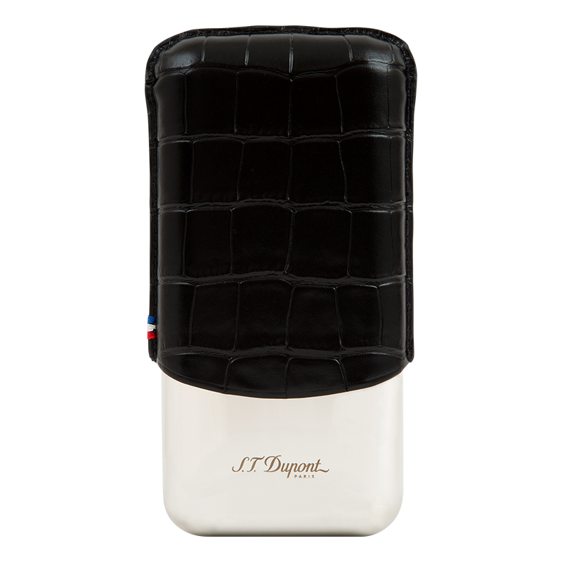 ST DUPONT METAL BASE CIGAR CASE - CROCO BLACK - 3 CIGARE Piece