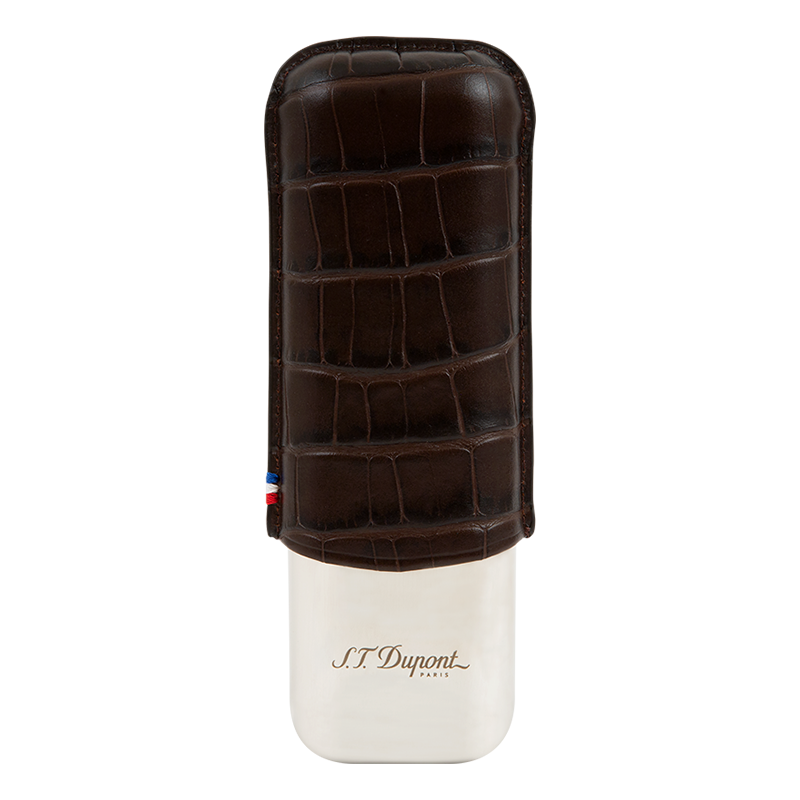 ST DUPONT METAL BASE CIGAR CASE - CROCO BROWN - 2 CIGARE Piece