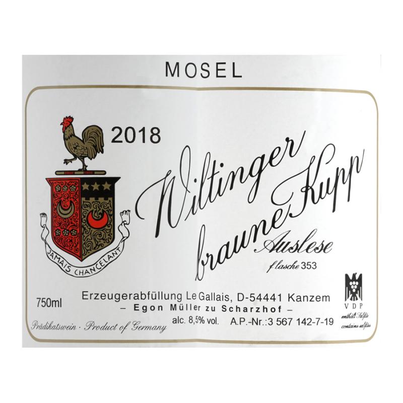 EGON MULLER RIESLING - AUSLESE - WILTINGER BRAUNE KUPP - 2018 Btl 75